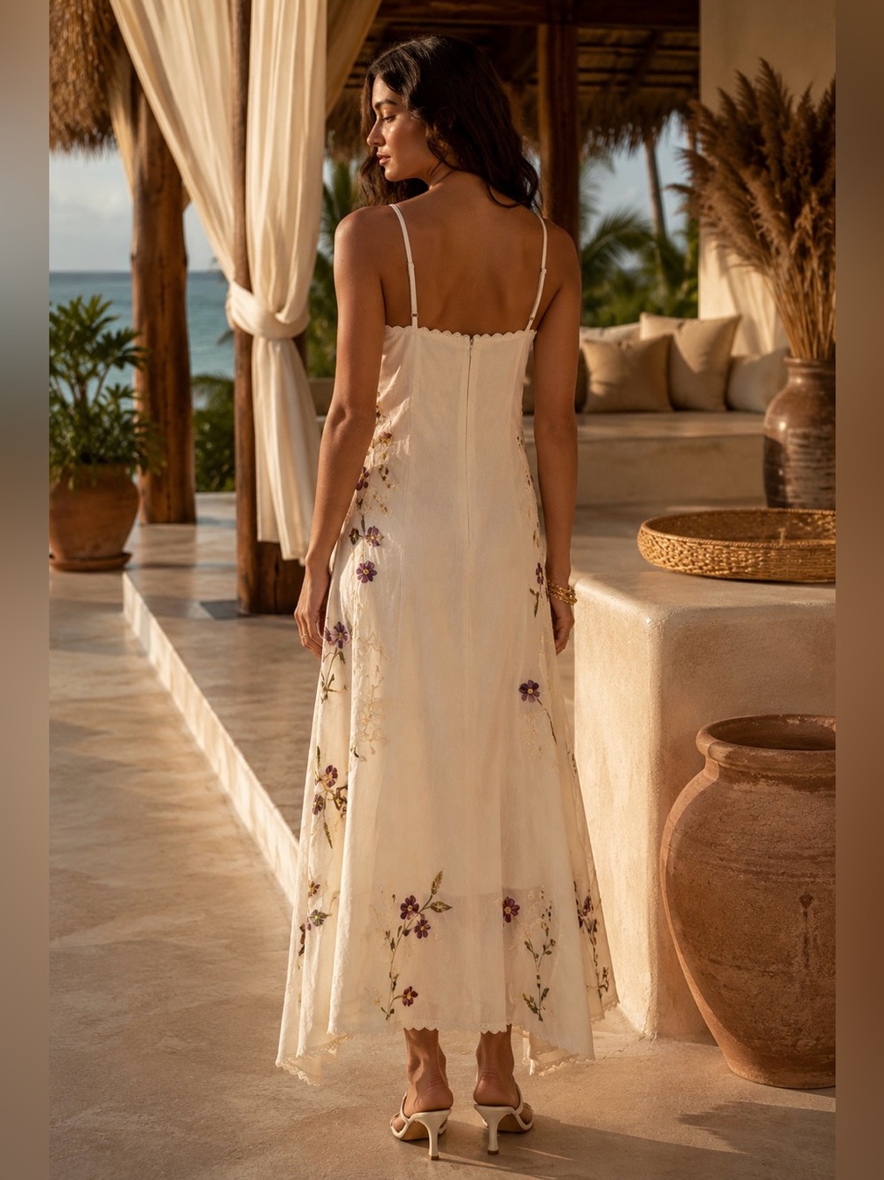 Embroidered Cream Floral Dress - Picture 3 of 3